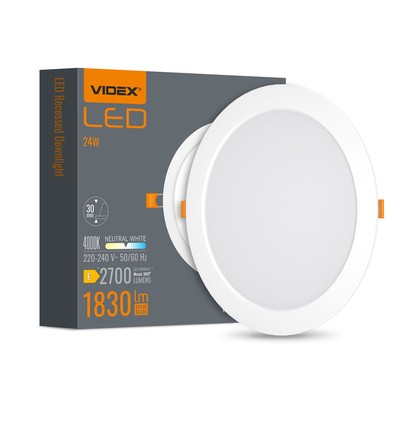 Led indbygningsspot 24W - rund, neutral hvid, 230V, 2700lm
