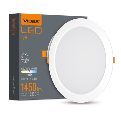Led downlight 18W - rund, neutral hvid, 230V, 2100lm