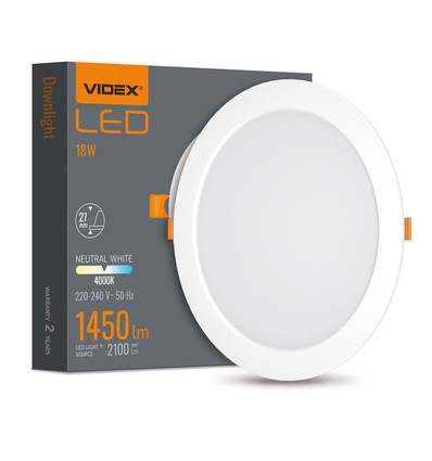 Led downlight 18W - rund, neutral hvid, 230V, 2100lm