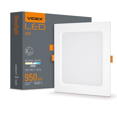 Led downlight 12W - Firkantet, neutral hvid, 230V, 1400lm