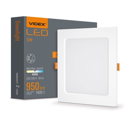 12W Firkantet LED indbygningspanel - 4000K, Hul: 14,5 x 14,5 cm, Mål: 17,5 x 17,5 cm, hvid kant