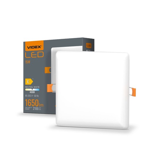 Led indbygningsspot 15W - uden ramme, firkantet, neutral hvid, 230V, 2100lm, 15W forbrug