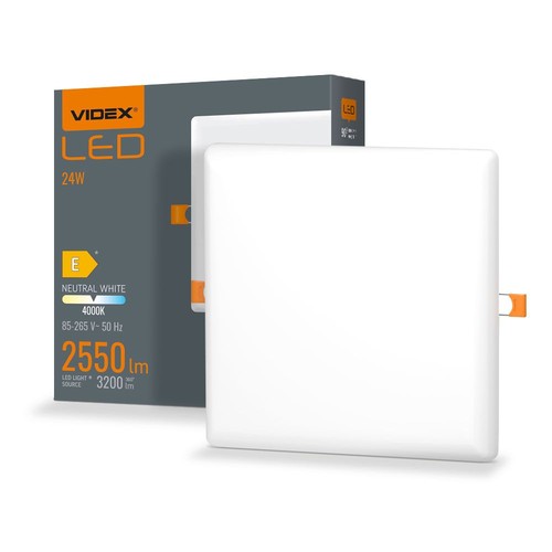 Led indbygningsspot 24W - uden ramme, firkantet, neutral hvid, 230V, 3200lm