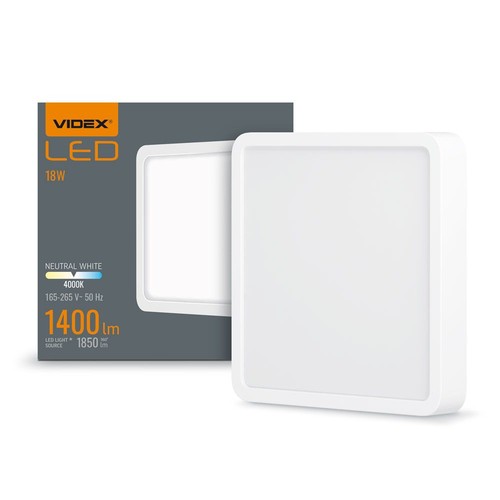 Led loftlampe 18W - Firkantet, neutral hvid, 230V, 1850lm, forbrug 18W