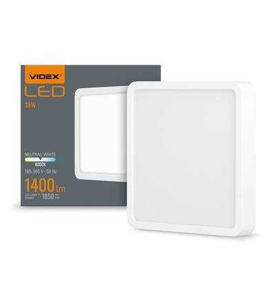 Led loftlampe 18W - Firkantet, neutral hvid, 230V, 1850lm, forbrug 18W