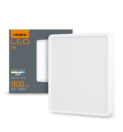 Led loftlampe 24W - firkantet, neutral hvid, 230V, lysstyrke 2500, forbrug 24