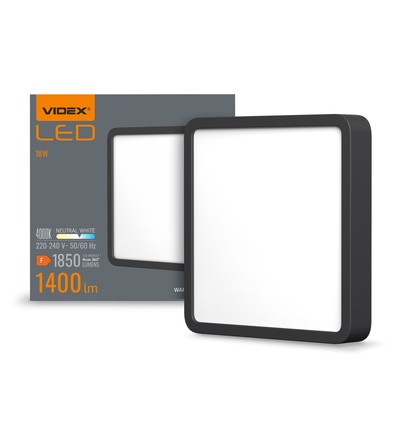 15W LED påbygningspanel, 19,2x19,2cm - 1400lm, 4000K, sort kant, IP20 indendørs