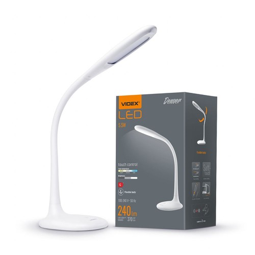 5,5W LED dæmpbar skrivebordslampe - Touch kontrol, 4000K, flicker free, hvid