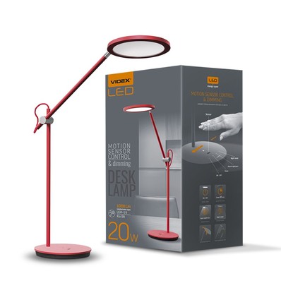 20W LED skrivebordslampe, RA98 dæmpbar - Rød, 4100K, touch sensor, flicker free