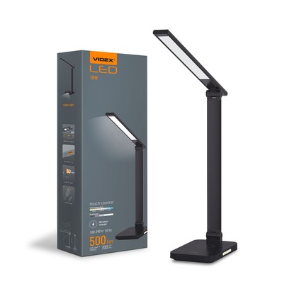Led skrivebordslampe - trådløs opladning, sort, 230V, 700lm, 18W