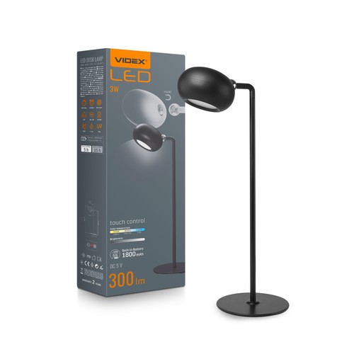 Led genopladelig bordlampe - sort, forbrug: 3