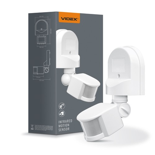 Infrarød PIR bevægelsessensor, hvid - 180° vinkel, 1200W, IP44 udendørs, justerbar tid og lysstyrke