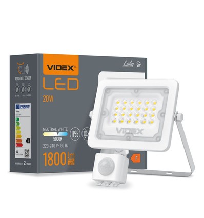 Luca strålelys 20W - LED, PIR-sensor, neutral hvid, 230V, lysstyrke 1800, forbrug 20