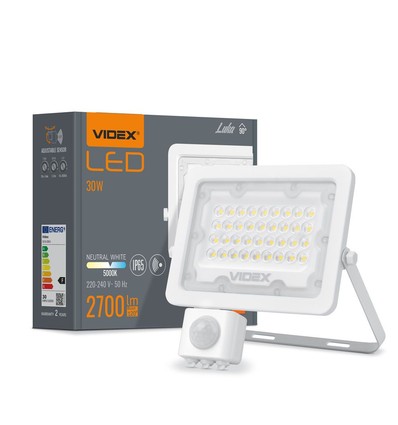 30W Luka LED projektør med sensor - 90lm/W, IP65, hvid, 5000K, udendørs