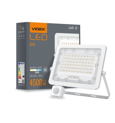 50W LED projektør med sensor - 130lm/W, IP65, 5000K, grå, udendørs, arbejdslampe