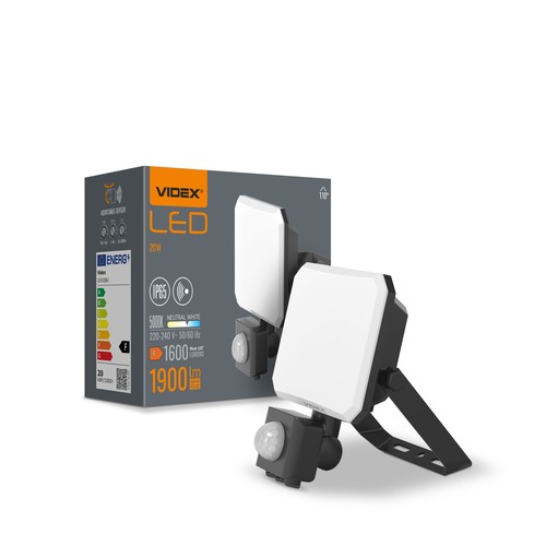 Flood strålelys 20W - LED, med bevægelsessensor, PIR, 5000K, 230V, 1600lm, forbrug: 20W