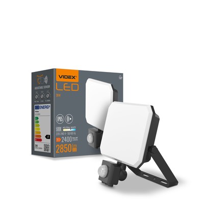 Flood strålelys 30W - LED, med bevægelsessensor, PIR, 5000K, 230V, 2400lm