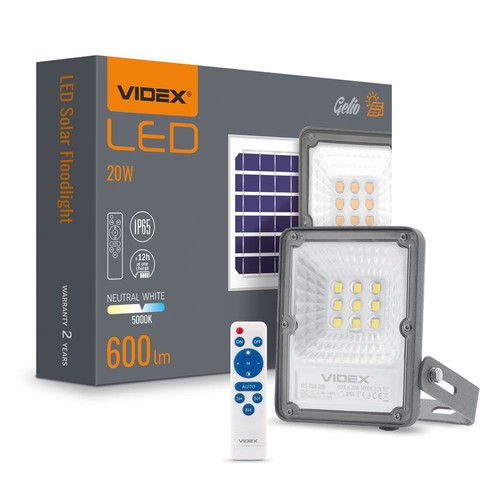 Gelio projektør 20W - LED, solcelle, flood, neutral hvid, lysstyrke: 600