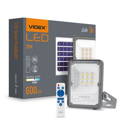 Gelio projektør 20W - LED, solcelle, flood, neutral hvid, lysstyrke: 600