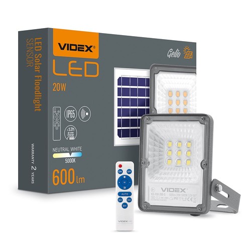 Gelio projektør 20W - LED, solcelle, flood, sensor, neutral hvid, lysstyrke: 600