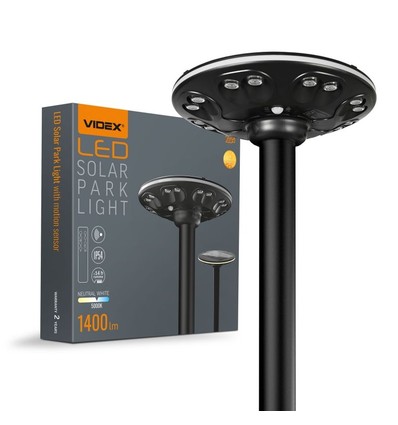 12W Solara LED parklampe med sensor - 1400lm, IP54, 360 grader, 3.2V, CCT, sort finish