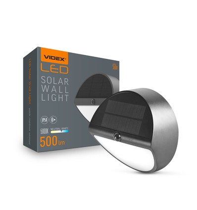 500lm solcelle væglampe med sensor - IP54, 5000K, sort, 220x220mm, bevægelsessensor