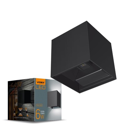 6W firkantet væglampe med op/ned lys - IP54, sort, 2700K, justerbar spredning, inkl. lyskilde