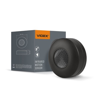 PIR bevægelses- og lyssensor - 360 grader, 8m rækkevidde, IP20, sort, indendørs