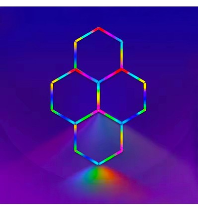 Hexagon RGBIC 4 felter komplet sæt 64W - Inkl. bluetooth controller og strømforsyning