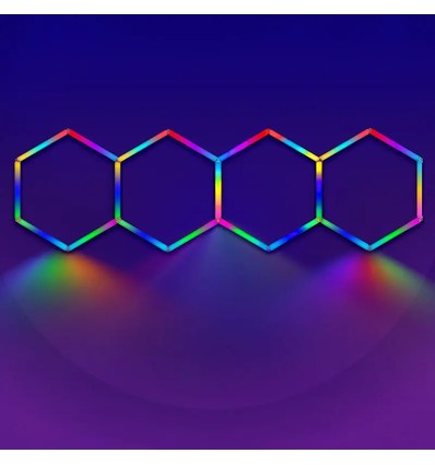 4 stk. Hexagon RGBIC komplet sæt 70W - Inkl. bluetooth controller og strømforsyning