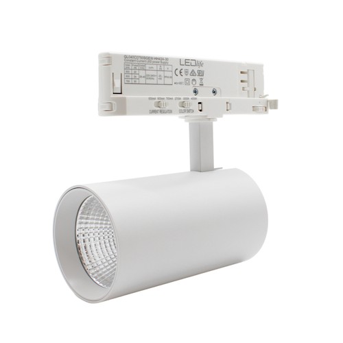 28W 3-faset RA90 CCT justerbar skinnespot - 110lm/w, Hvid, Justerbar CCT + lysstyrke, 3200lm, Flicker free