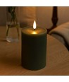 LED Bloklys 10cm høj, smelte-look, flammeeffekt - Ø7,5cm, 10cm høj, virker m. fjernbetj, ægte stearin, Dyb grøn