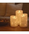 LED Bloklys 3 stk sæt med lyskæde, flammeeffekt - Ø7,5cm, 10/12,5/15cm høj, inkl. fjernbetjening, timer, ægte stearin