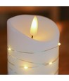 LED Bloklys 3 stk sæt med lyskæde, flammeeffekt - Ø7,5cm, 10/12,5/15cm høj, inkl. fjernbetjening, timer, ægte stearin