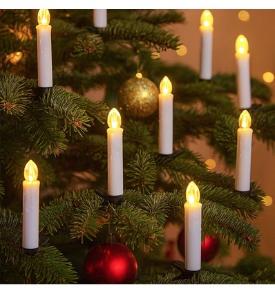 10-pak LED julelys inkl. fjernbetjening - Batteri, timerfunktion, trådløs, holder til juletræ