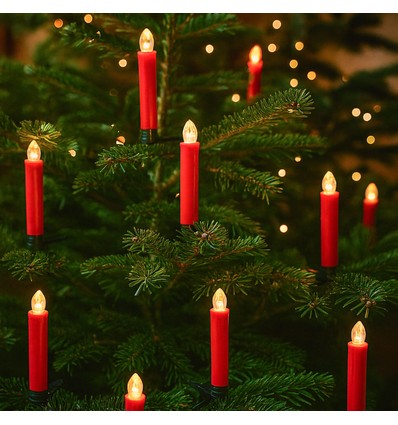 10-pak LED julelys inkl. fjernbetjening - Batteri, timerfunktion, trådløs, holder til juletræ