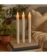 3-pak hvide LED stearinlys, flammeeffekt - Ø2,2cm, Højde: 24,5cm, kronelys, inkl. fjernb., timer, batteri