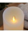 LED XL Bloklys 22,5cm høj, flammeeffekt, hvid - Ø10cm, 22,5cm høj, virker m. fjernbetj, timer, ægte stearin