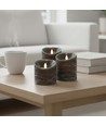 LED Bloklys Ø10cm, 3 stk, bevægelig flamme, sort meleret - Inkl. fjernbetjening og timer, 10/12,5/15cm høj, ægte stearin