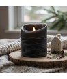 LED Bloklys Ø10cm, 3 stk, bevægelig flamme, sort meleret - Inkl. fjernbetjening og timer, 10/12,5/15cm høj, ægte stearin