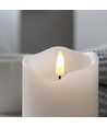 LED Bloklys 12,5cm høj, flammeeffekt, hvid - Ø7,5cm, 12,5cm høj, virker med fjernbetj, timer, ægte stearin