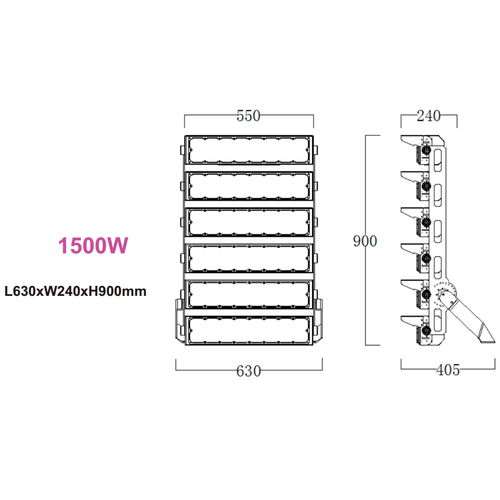 1500W Stadion projektør - 170lm/W, Philips driver, 1-10V dæmpbar, IP66