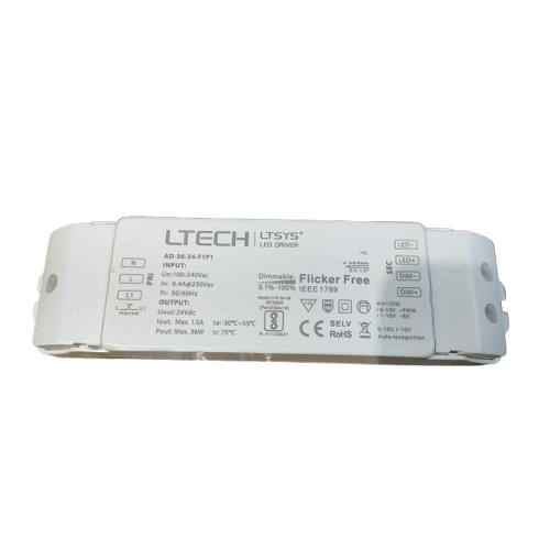 Outlet: 36W 1-10V dæmpbar 24V strømforsyning - Med 1-10V signal interface