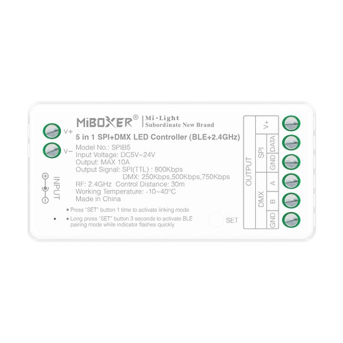 5i1 løbelys Bluetooth+DMX strip controller - RF, 12V/24V, RGB+CCT