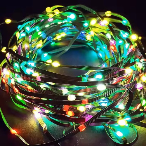 10m RGBIC LED lyskæde - 5V, IP20, 100 LED, grøn ledning, fjernbetjening + bluetooth, USB