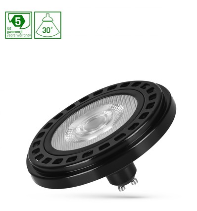 Ar111 LED 20W GU10 - 230V, cob, 30°, neutral hvid, ra90, premium, sort, Spectrum