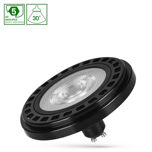 20W AR111 GU10 LED pære, RA90 - 30°, sort hus, 2700K, 1600lm, 5 års garanti