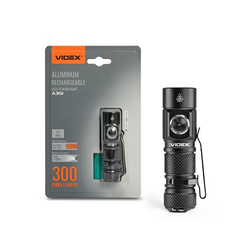 LED bærbar lommelygte - Genopladelig, Vandtæt, 300lm, 5000K