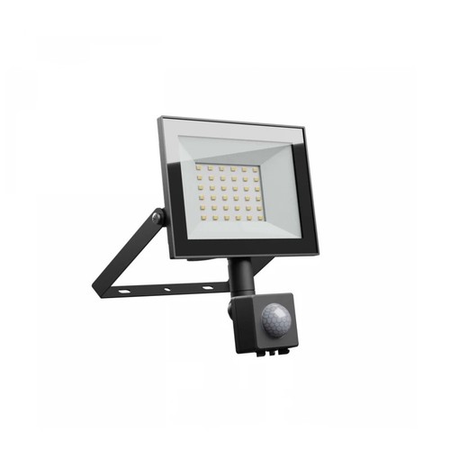 30W projektør med sensor - Sort, IP65, PIR sensor, 230V, Spectrum