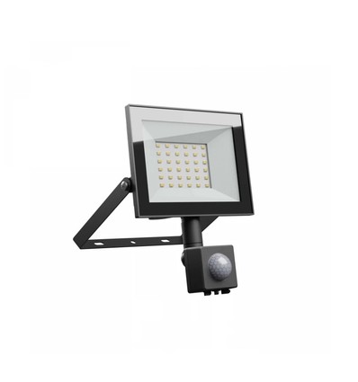 30W projektør med sensor - Sort, IP65, PIR sensor, 230V, Spectrum